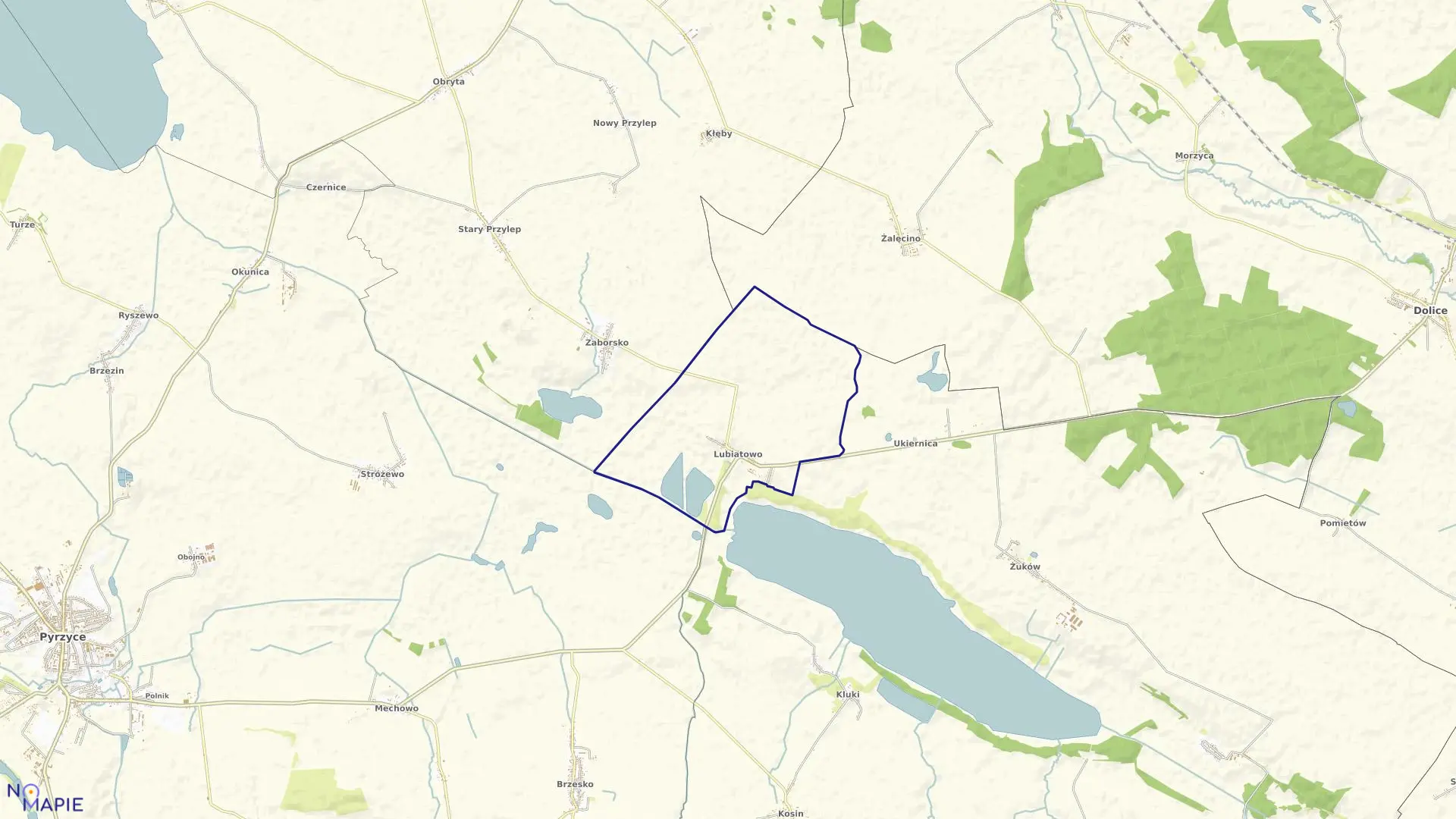Mapa obrębu Lubiatowo w gminie Przelewice